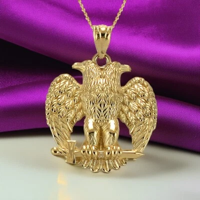 Gold Byzantine Double-Headed Eagle Pendant – 10K & 14K Gold Orthodox Amulet - Image 1 of 4
