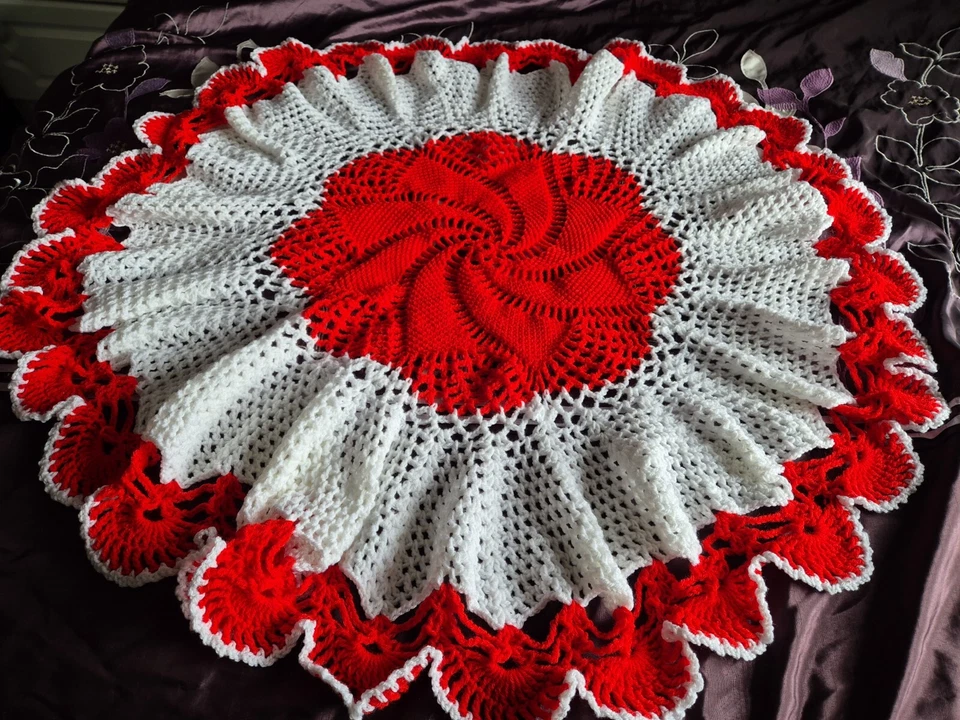 Hand crocheted  Red And White Reborn blanket/shawl - Image 1 of 1