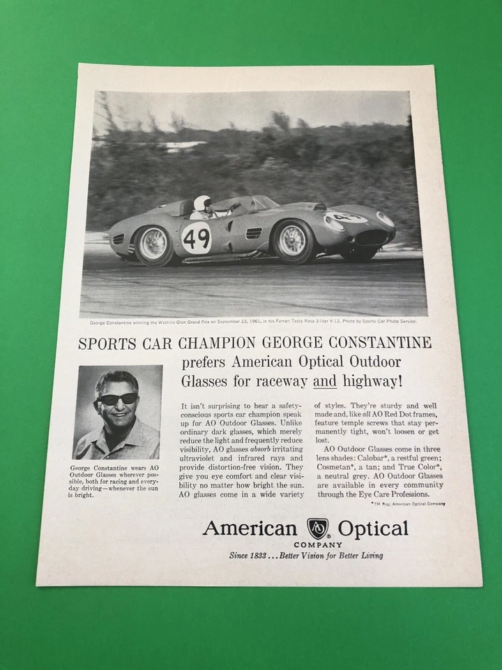 1961 FERRARI TESTA ROSA ROSSA ORIGINAL VINTAGE PRINT AD PRINTED ADVERTISEMENT - Image 1 of 1