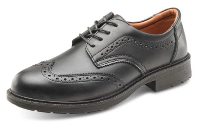 Click Footwear Brogue Style Safety Work Shoes Black Leather Sizes 5-12