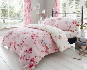 Duvet set quilt cover pretty pink blossom flowers new country cottage bedding - Picture 1 of 8