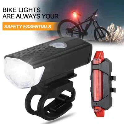 LED Waterproof Bike Lights Bicycle Torch Front & Rear Lamp Set Rechargeable USB - Image 1 of 4
