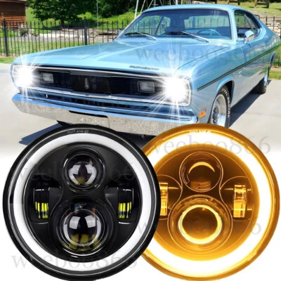 Faros LED redondos de 7" pulgadas para Plymouth Duster 340 1970-1975 Halo alto/bajo DRL Foto 1 de 4