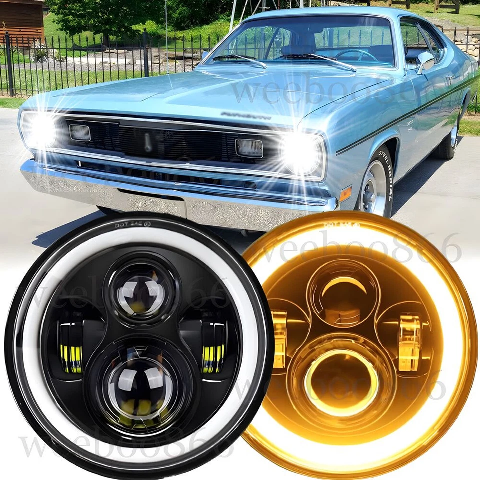 Faros LED redondos de 7 pulgadas para Plymouth Duster 340 1970-1975 Halo alto/bajo DRL Foto 1 de 4