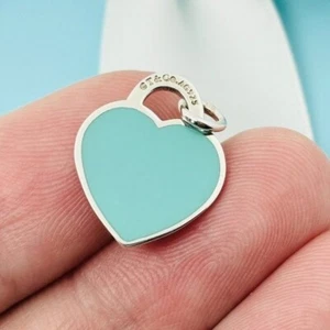 Return to Tiffany Small Blue Enamel Heart Tag Charm or Pendant - Picture 1 of 7