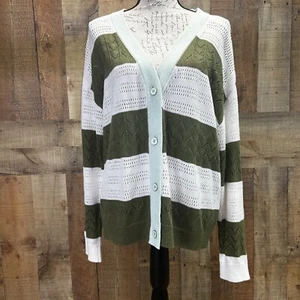 Talbots Army Green Mint V-Neck Button Up Linen Blend Cardigan Womens L NWOT - Picture 1 of 10