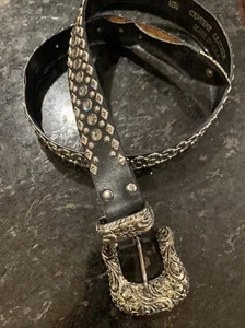 Black Leather Belt With Rhinestones Cowgirl Vintage Made In The USA - Picture 1 of 13