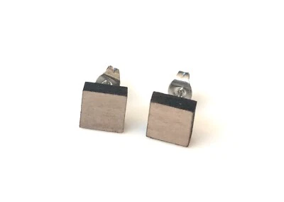 Square Ear Studs In Walnut Wood 10mm 316L Surgical Steel Posts With Gift Bag  - Image 1 of 2