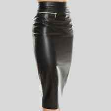 Women Genuine Leather Fitted High Waist Pencil Skirt With Zipper Slit Club wear 