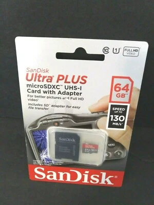 SanDisk Memory Card Ultra Plus A1 64GB MicroSDXC UHS-I Full HD Video NEW - Image 1 of 4