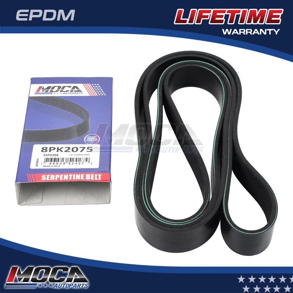 Cinturón serpentino EPDM 8PK2075 para Dodge W250 W350 D250 D350 1989-1993 5,9 L OHV Foto 1 de 4