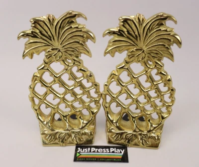 Vintage Virginia Metalcrafters Williamsburg Solid Brass Pineapple Bookends Rare! - Image 1 of 4