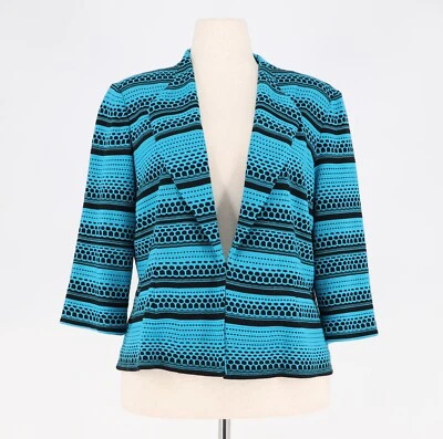 Chaqueta MING WANG Tejida Texturizada Cierre Gancho Único Azul Negro Rayas Talla XLP Foto 1 de 4