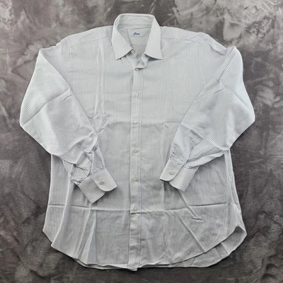 Camisa de Vestir Brioni Para Hombre 16 41 Blanco Azul Rayas Botón Delantero Manga Larga Foto 1 de 4