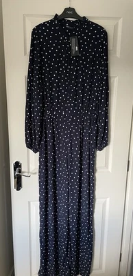 С ЯРЛЫКАМИ M & S женщин комбинезон размер 14 темно-синий пятнистый белый широкие ноги - Изображение 1 из 4