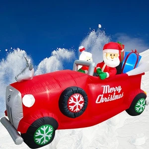 Coche rojo inflable de Navidad de 8 pies de largo con la señora Claus, gigante - Imagen 1 de 7