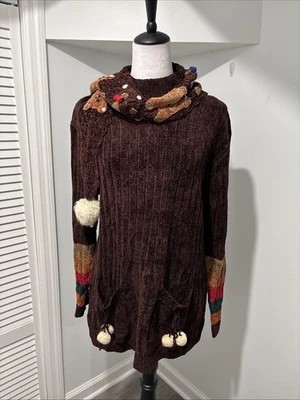 Collective Works of Berek 2 Suéter y Bufanda Crochet Osos Marrones Pom Pom L NUEVO Foto 1 de 4