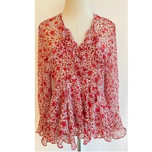 MISA Sandra Ruffled Chiffon Top Floral sz S - Picture 1 of 14