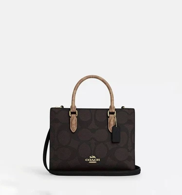 Bolso de Mano Coach Maggie Pequeño Bloqueado Firma Lona en Dorado/Nogal/Tostado CY676  Foto 1 de 4