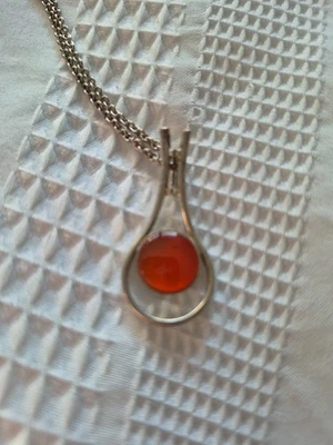 Original  Silver Pendant  Necklace With Carnelian Round Center Set In Teardrop - Image 1 of 4