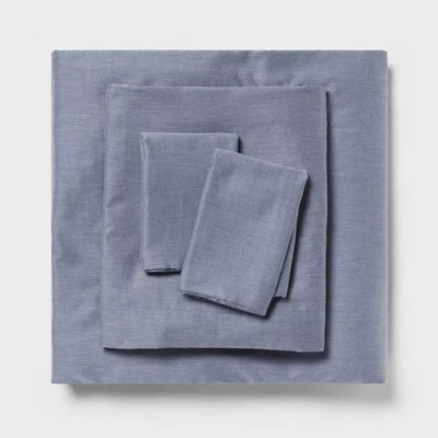 ROOM ESSENTIALS Queen Easy Care Cotton Blend Sateen Sheet Set Navy Heather - Room