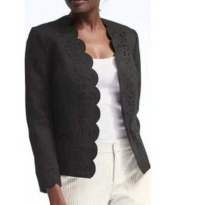 Blazer para mujer Banana Republic corte láser festoneado frente abierto talla 10 negro carrera Foto 1 de 4