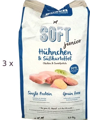 (€12,06/kg) Bosch Soft Junior Hühnchen & Süßkartoffel Hundefutter weich 3 x 1 kg - Bild 1 von 4