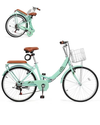 Bicicleta Plegable 24 Pulgadas Bicicleta Plegable, 7 Velocidades Acero Alto Carbono Bicicleta Cruiser Foto 1 de 4