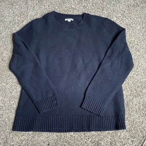 J. Crew Wool Sweater Womens Large Navy Blue Chunky Fisherman Knit Preppy Cottage - Picture 1 of 9