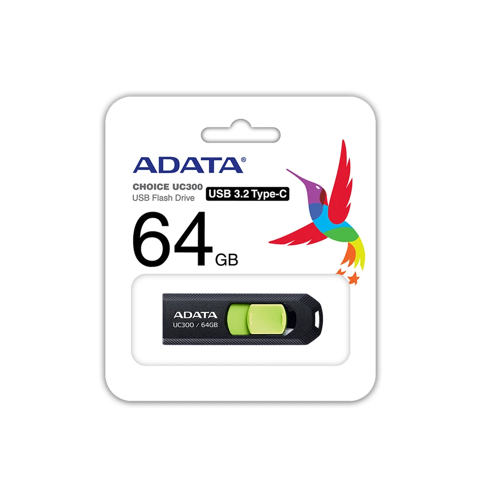 64GB ADATA UC300 USB3.2 (GEN1) TYPE-C FLASH DRIVE BLACK/GREEN - Image 1 of 1