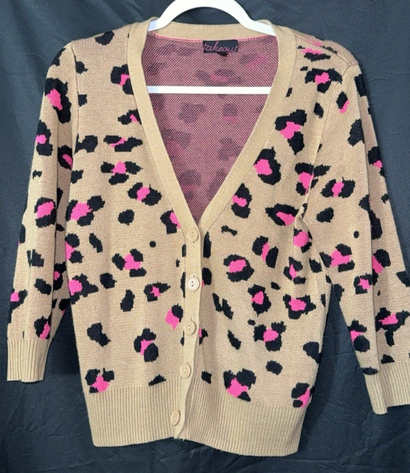 TAKE OUT LEOPARD PINK CARDIGANS WOMENS SIZE MEDIUM PRE-OWNED - Image 1 of 1