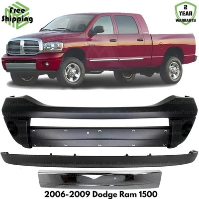 Front Bumper Cover Primed Plastic & Bumper Trim Kit For 2006-2009 Dodge Ram 1500 Foto 1 de 4