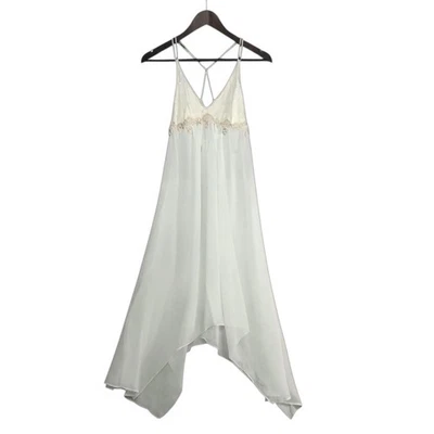 Vestido sin Mangas Linea Donatella Ribete de Encaje Gasa M Blanco Pañuelo Dobladillo  Foto 1 de 4