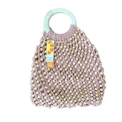 C&C California Macramé Boho Bolso Cartera Bolso de Mano Cuentas Madera Bolso sin asas Rosa Playa NUEVO Foto 1 de 4