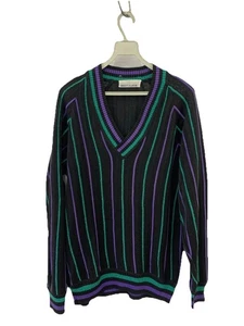 Suéter Umberto Bilancioni Italia Tejido a Rayas Cuello en V Negro Púrpura Verde M #123 - Imagen 1 de 8