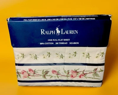 Ralph Lauren Katia Rose Full Flat Sheet Floral New Old Stock 1993 USA Made - Image 1 of 4