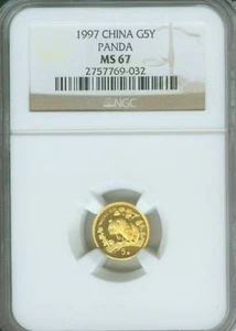 1997 LARGE DATE 5Y GOLD PANDA 1/20 NGC MS67 MS-67 5-YUAN YN CHINA - Picture 1 of 3