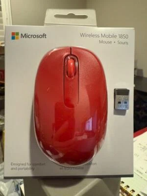 BRAND NEW Microsoft 1850 RED Wireless USB Optical Mouse - Image 1 of 2