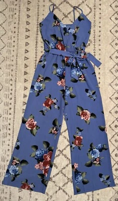Mono Jersey Charlotte Russe Poliéster Azul Rosas Floral Sin Mangas Pequeño Foto 1 de 3