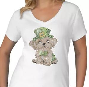S - XL Top Estrás Diseño San Patricio Sombrero Irlandés Esponjoso Adorable Perro - Imagen 1 de 3
