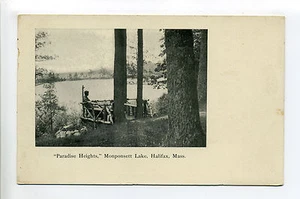 Halifax MA Mass Monponsett Lake, Paradise Heights, persona sentada mirador rústico - Imagen 1 de 2