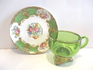 Odd Lot of 2 One Saucer and One Green Glass Cup - Picture 1 of 10