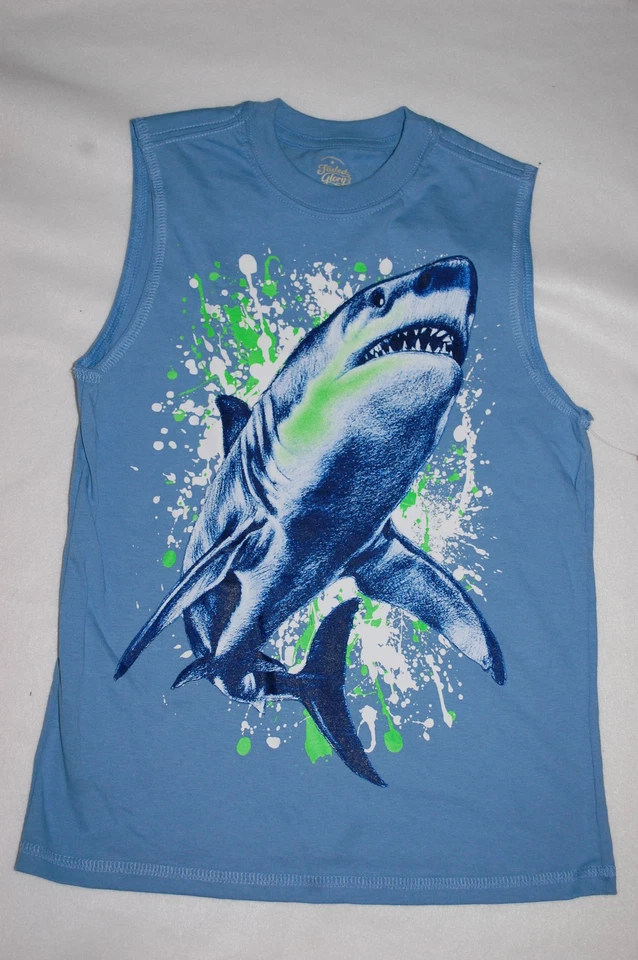CAMISETA MUSCLE NIÑO Sin Mangas AZUL TIBURÓN 100% Algodón XXL 18 Foto 1 de 1
