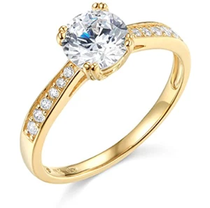 2 Ct Round Cut Created Diamond Real 14K Yellow Gold Engage Wedding Promise Ring - Picture 1 of 3