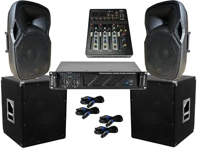DJ PA Anlage 3600 Watt 38 cm Box Bass USB Musiker Mischpult 15" Subwoofer Kabel - Bild 1 von 4