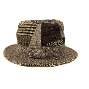 Vintage Irish Wool Patchwork Mens Donegal Tweed Walking Bucket Hat - Picture 1 of 8