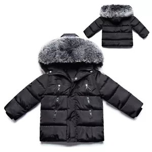 Kinder Jungen Kapuzenpuffer warmer Mantel Kunstfell gepolsterte Jacken dick Winterbekleidung - Bild 1 von 10