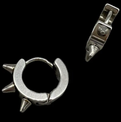 Orecchini cerchio a 3 punte colore argento Punk a scatto acciaio inox uomo donna - Immagine 1 di 4