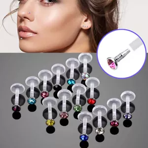 10PCS Clear Lip Rings 16G Acrylic Labret Monroe Daith Helix Stud Earrings 2MM CZ - Picture 1 of 9
