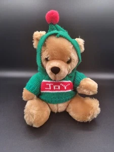 Vintage 8 Zoll Dakin brauner Teddybär Plüsch mit abnehmbarem Strickpullover mit Kapuze - Bild 1 von 5